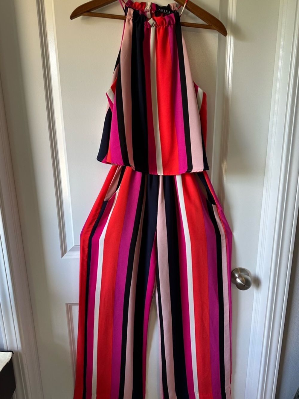 Bold Hippie AKIRA Pink Multi-Stripe Halter Jumpsuit